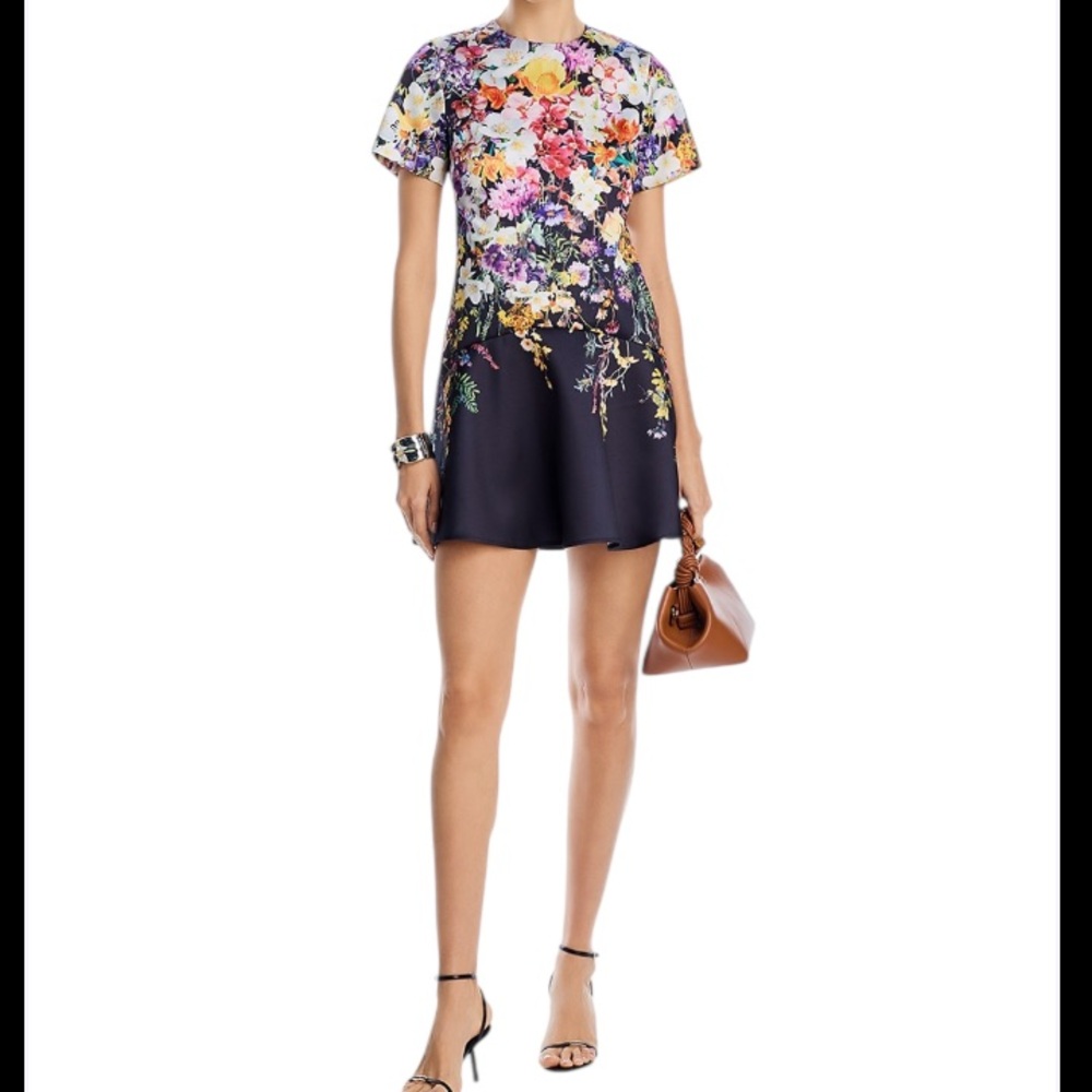AQUA Placed Floral Drop Waist Mini Dress Small